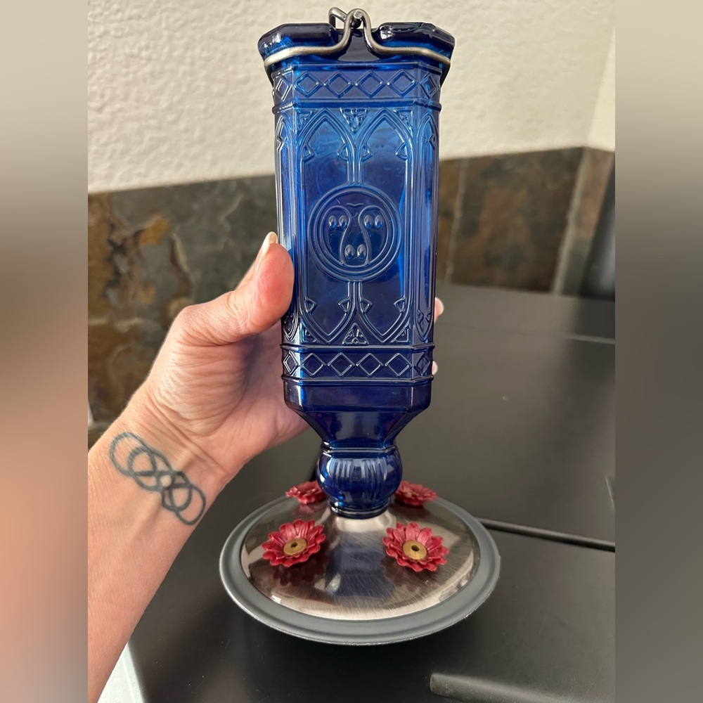 Ornate Blue Glass Bird Feeder